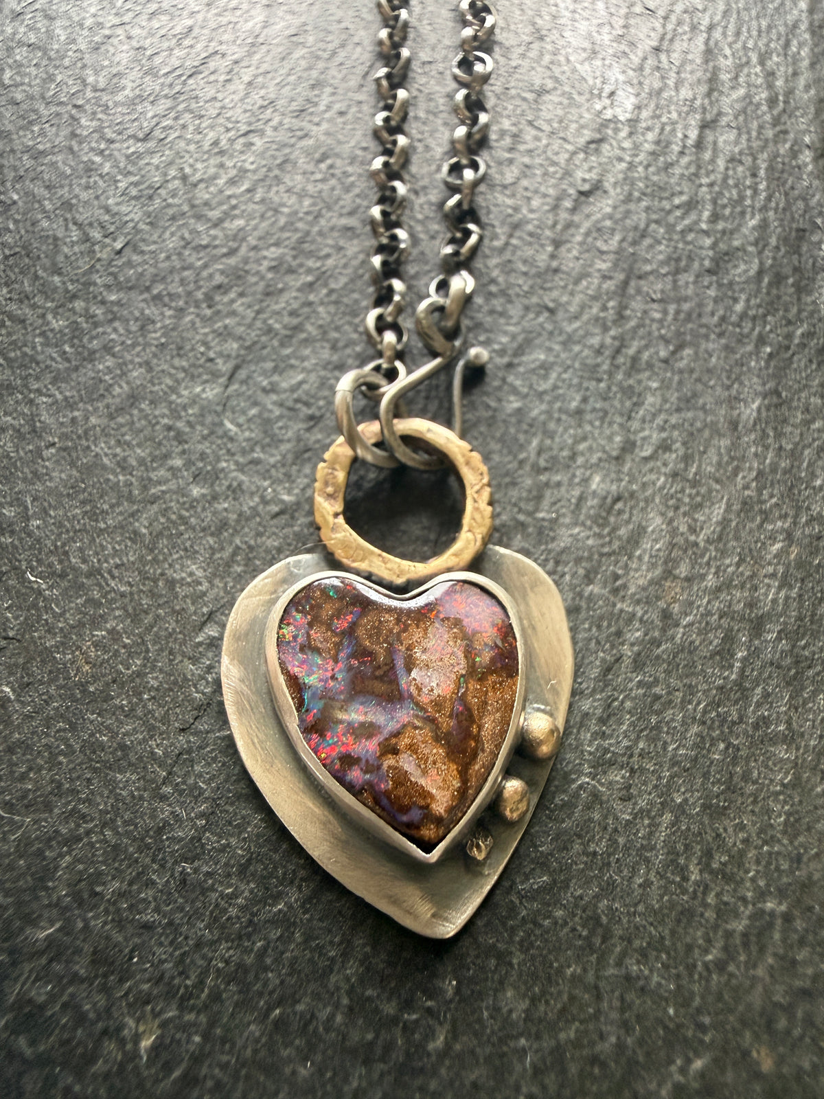 Pink Heart Boulder Opal Pendant