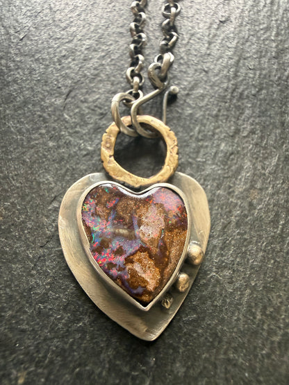 Pink Heart Boulder Opal Pendant