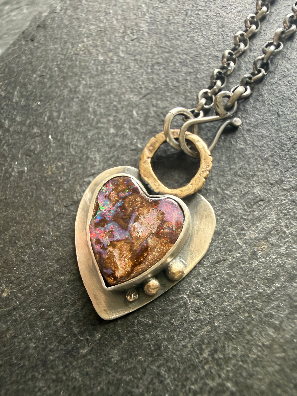 Pink Heart Boulder Opal Pendant