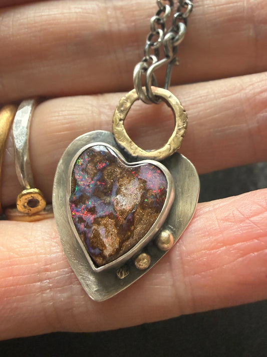 Pink Heart Boulder Opal Pendant