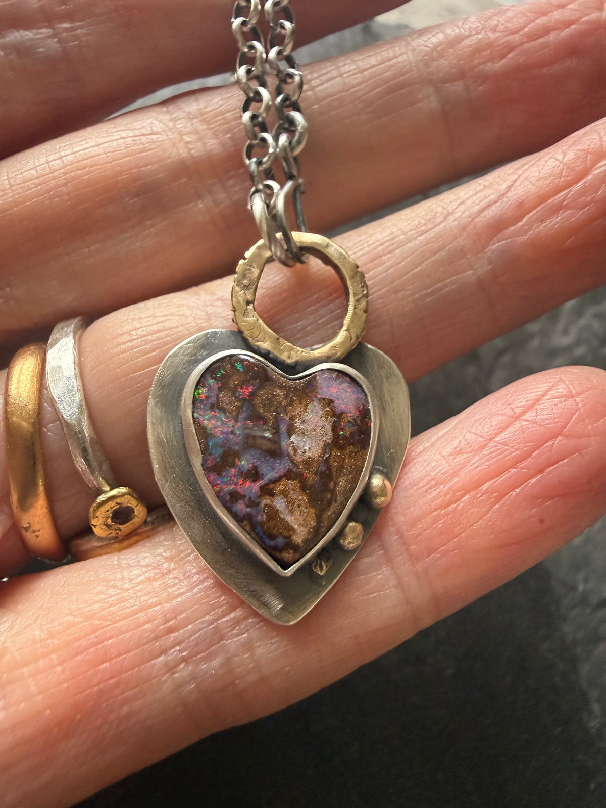 Pink Heart Boulder Opal Pendant