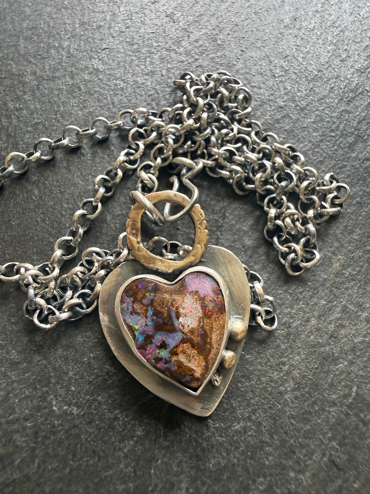 Pink Heart Boulder Opal Pendant
