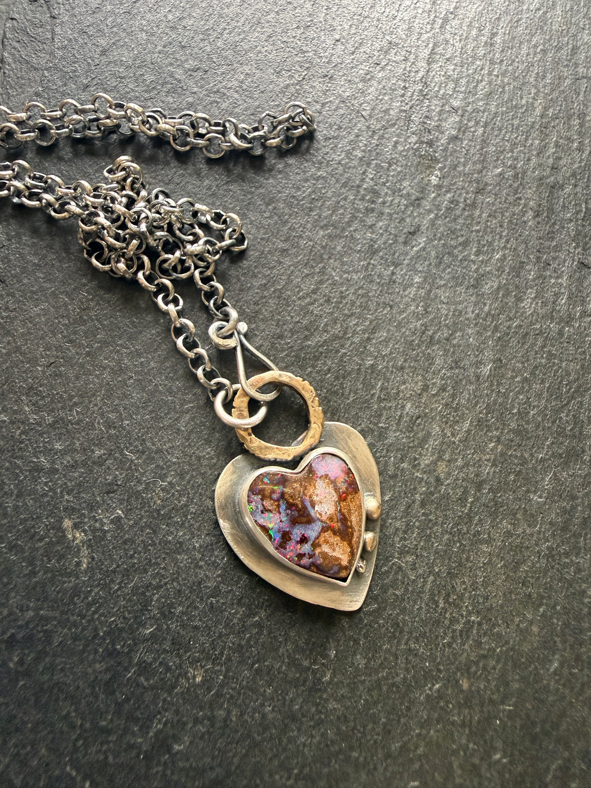 Pink Heart Boulder Opal Pendant