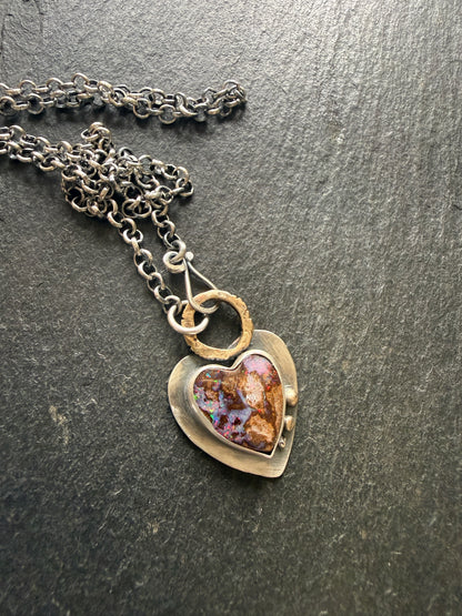 Pink Heart Boulder Opal Pendant
