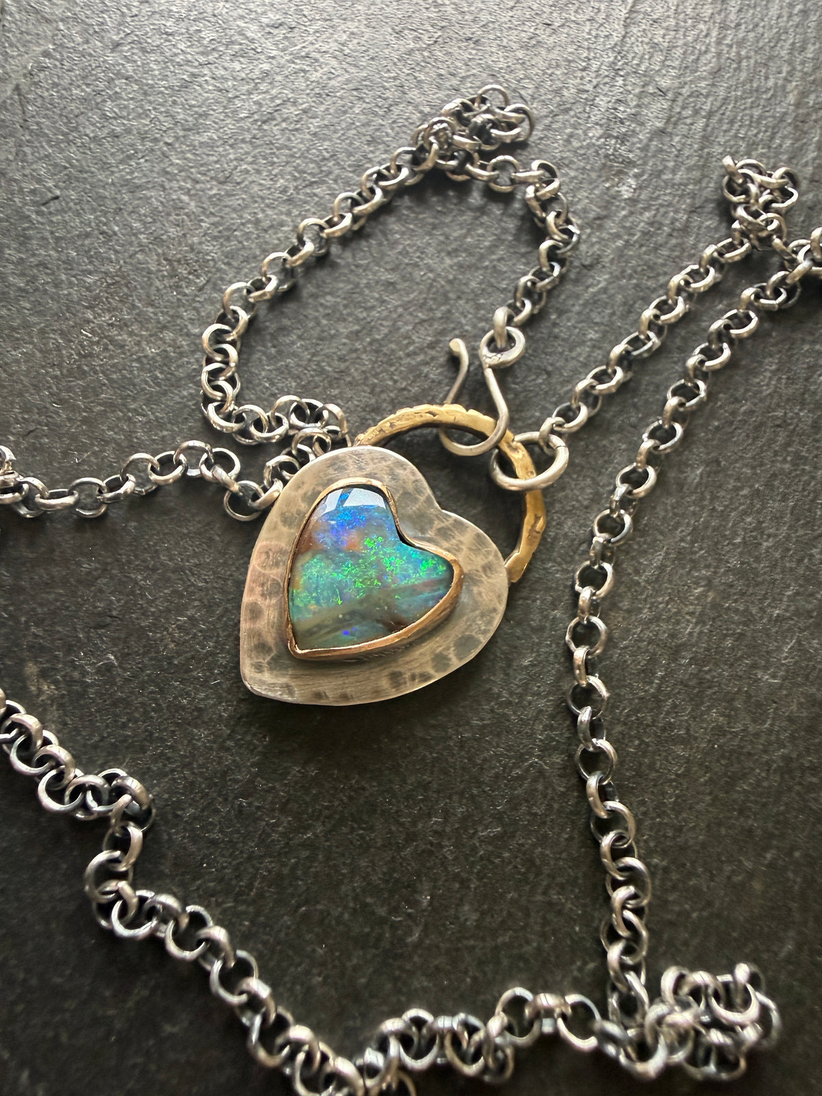 Green and Blur Heart Opal Pendant