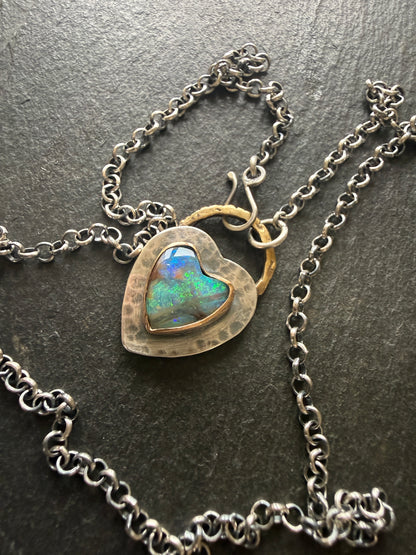 Green and Blur Heart Opal Pendant