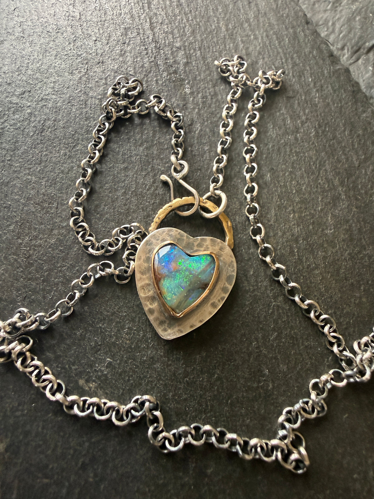 Green and Blur Heart Opal Pendant