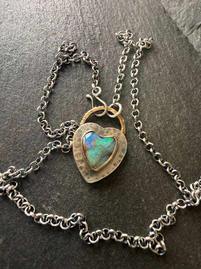 Green and Blur Heart Opal Pendant
