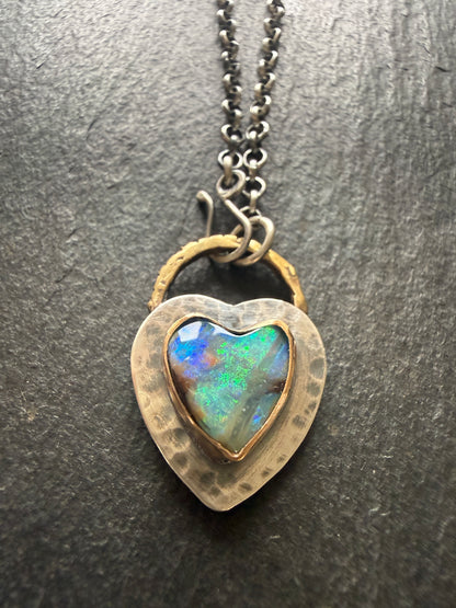 Green and Blur Heart Opal Pendant