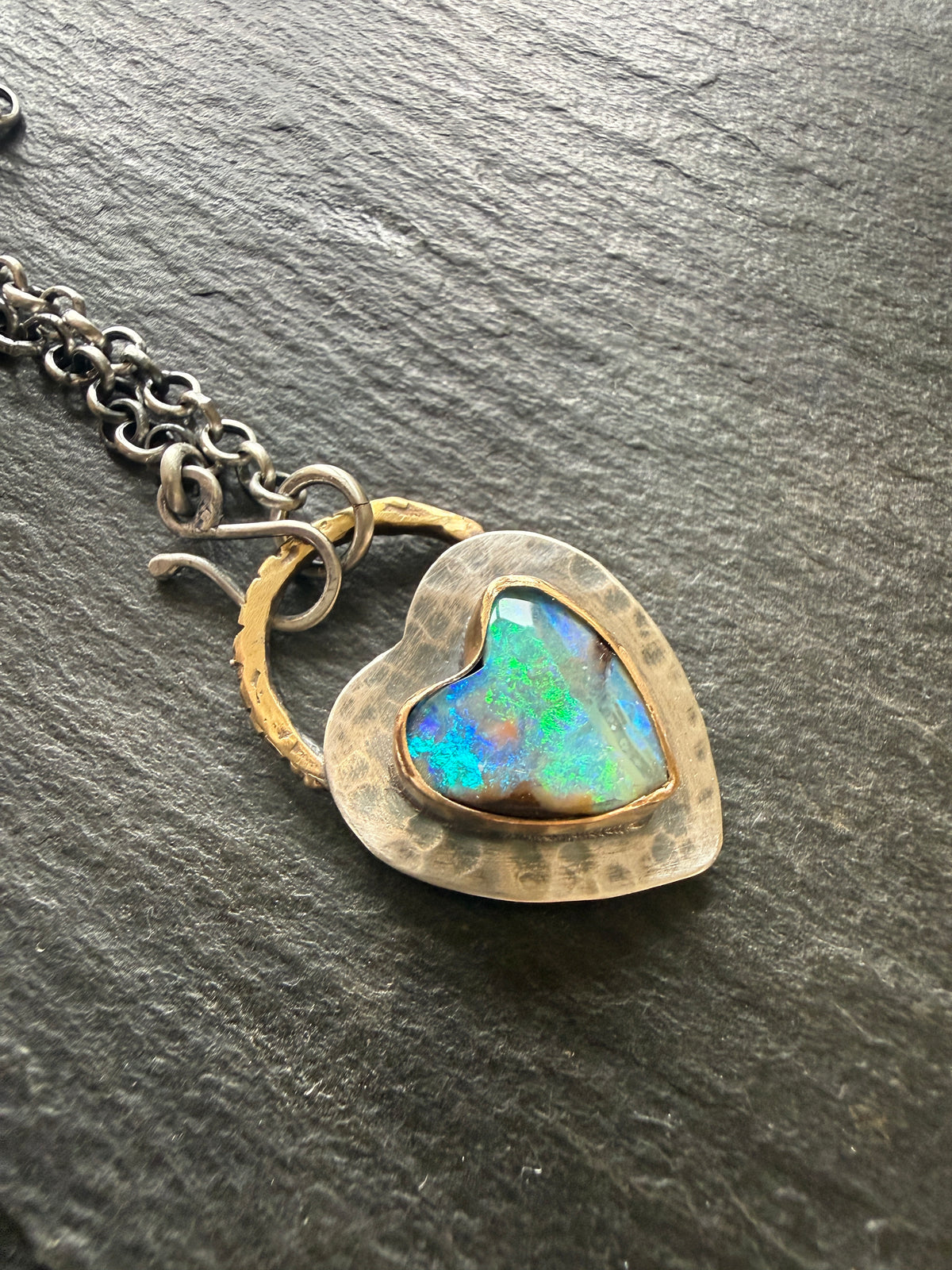 Green and Blur Heart Opal Pendant
