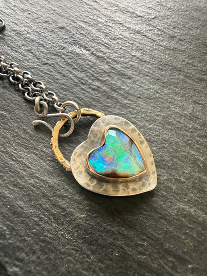 Green and Blur Heart Opal Pendant