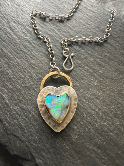 Green and Blur Heart Opal Pendant