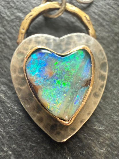 Green and Blur Heart Opal Pendant