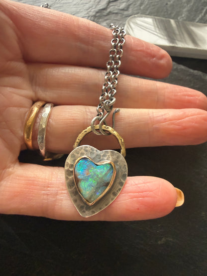 Green and Blur Heart Opal Pendant