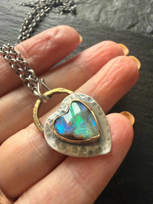 Green and Blur Heart Opal Pendant