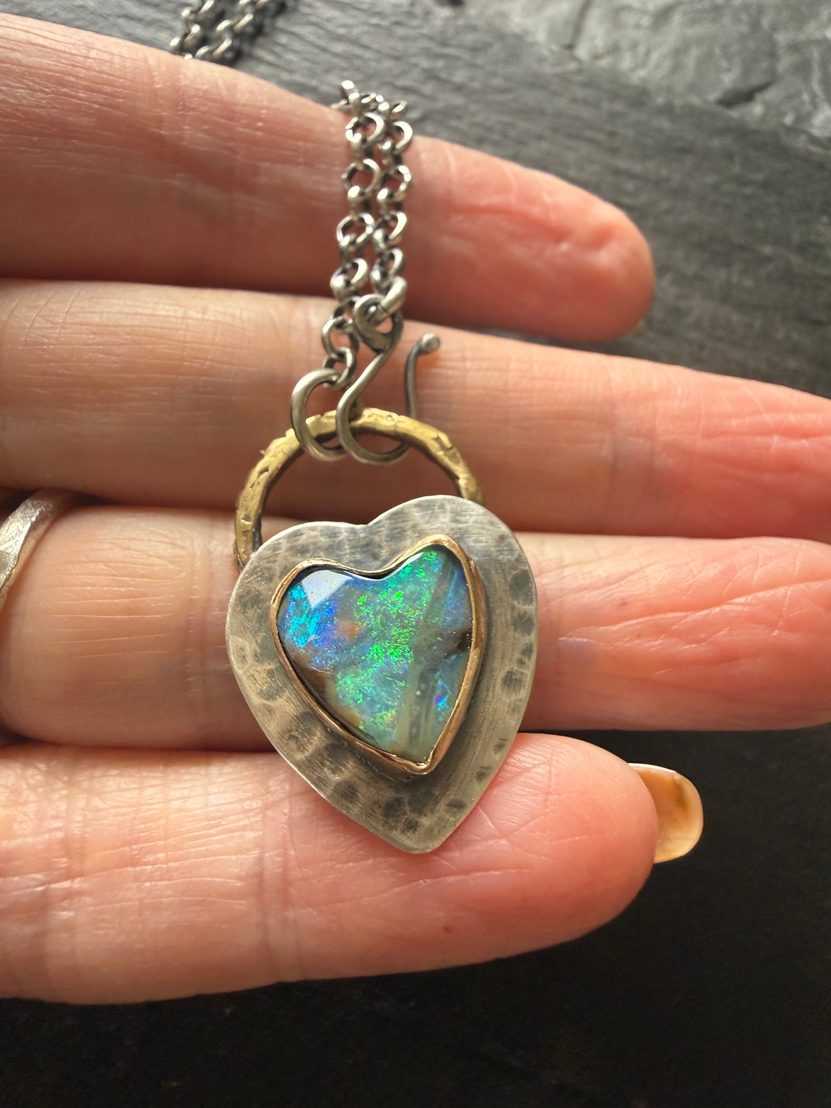 Green and Blur Heart Opal Pendant