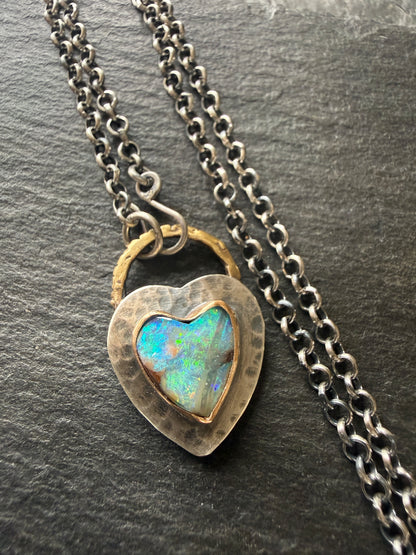 Green and Blur Heart Opal Pendant