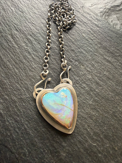 Blue and Purple Opal Heart Pendant