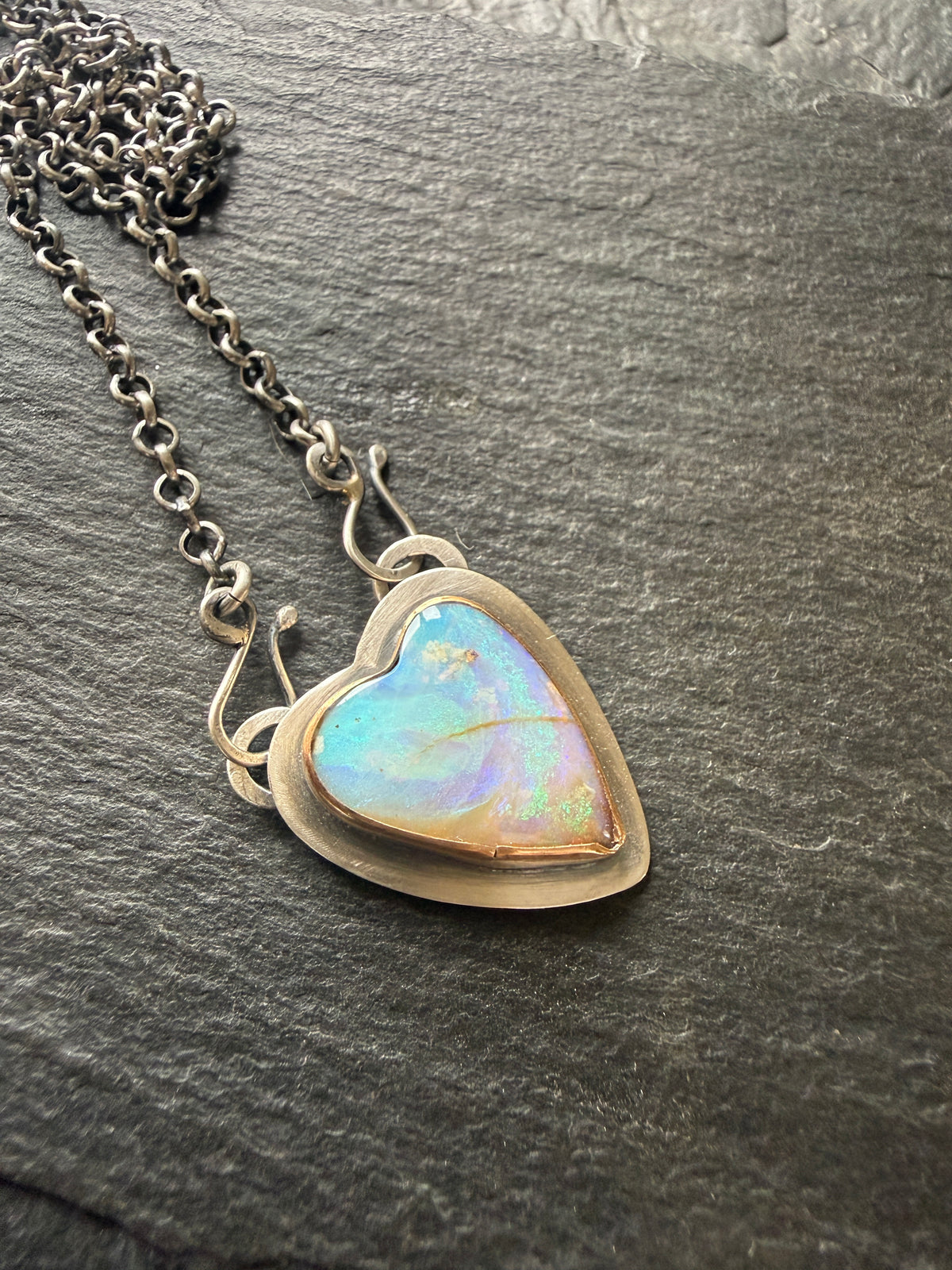 Blue and Purple Opal Heart Pendant