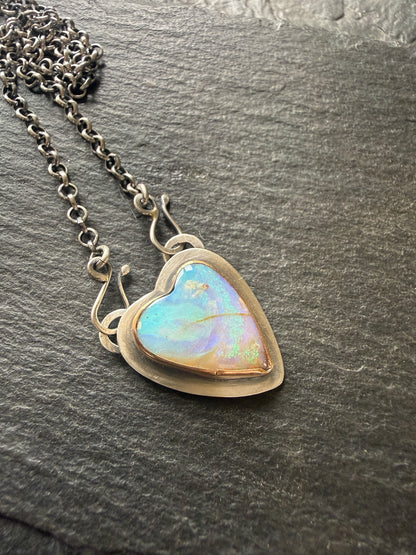 Blue and Purple Opal Heart Pendant
