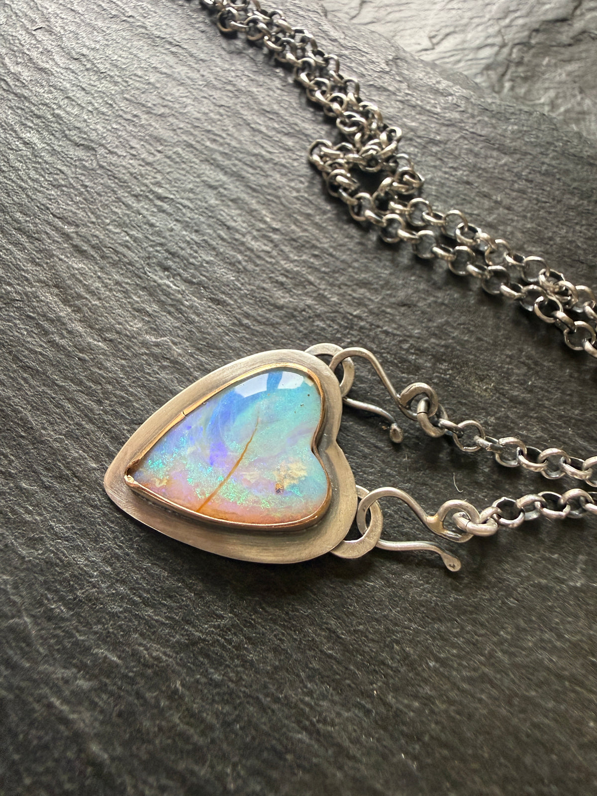 Blue and Purple Opal Heart Pendant