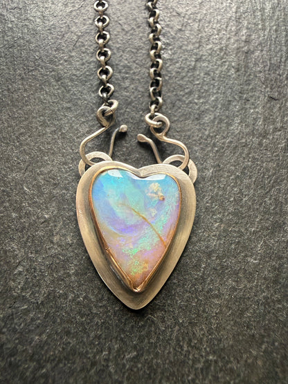 Blue and Purple Opal Heart Pendant