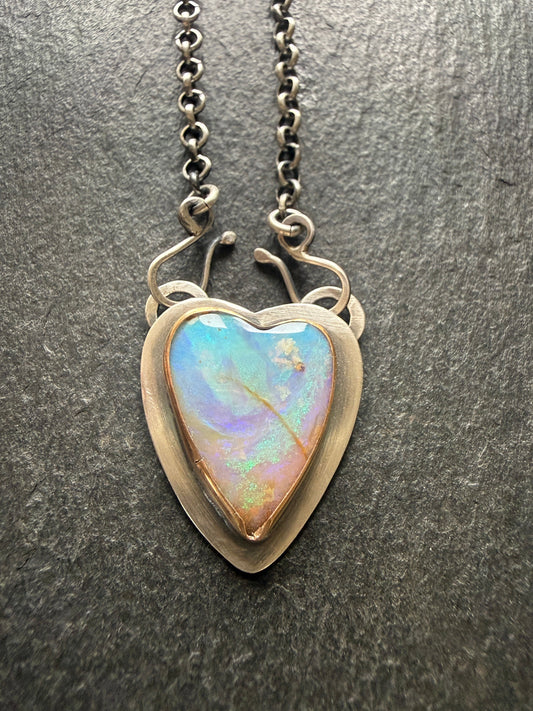 Blue and Purple Opal Heart Pendant
