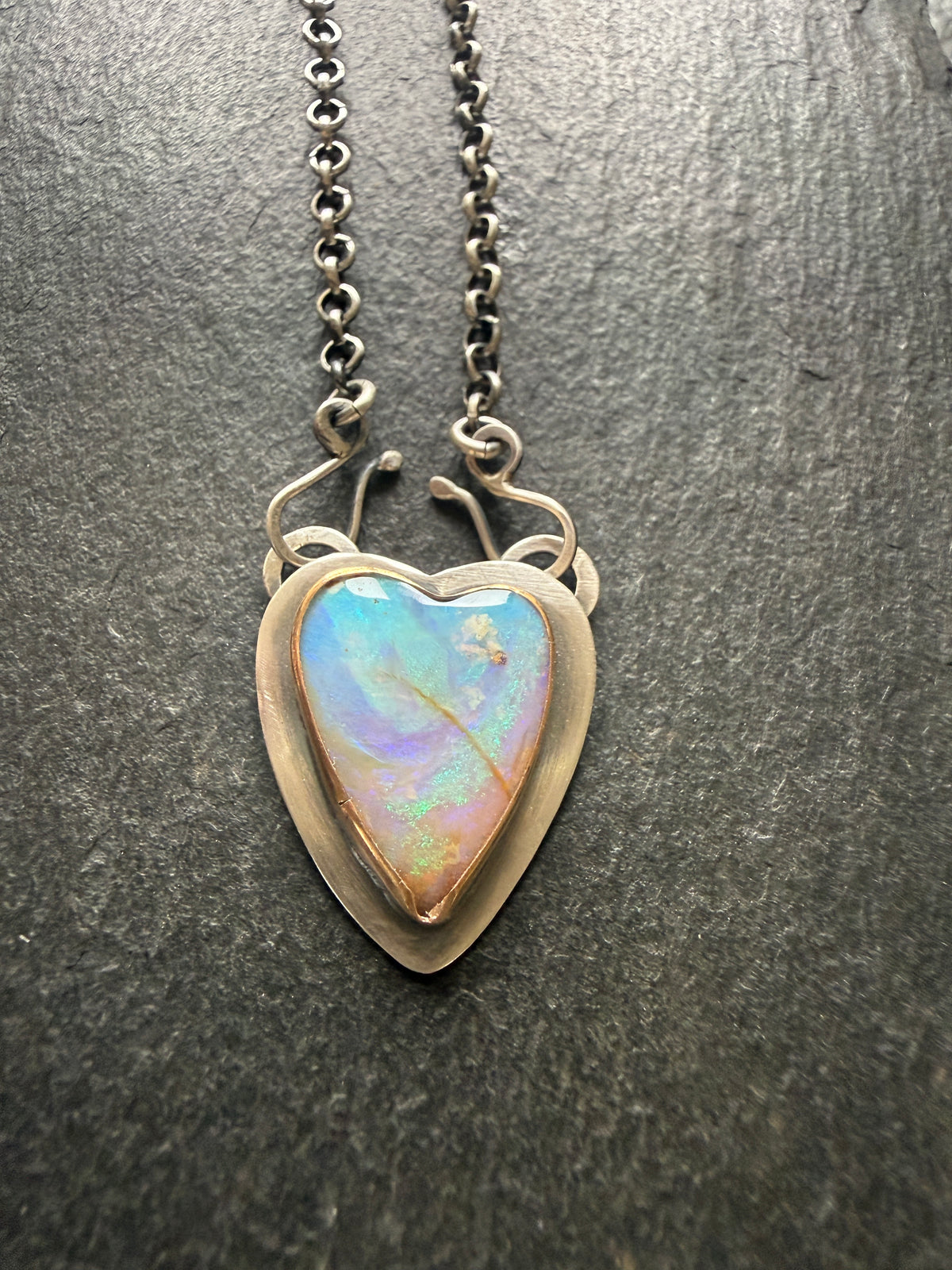 Blue and Purple Opal Heart Pendant