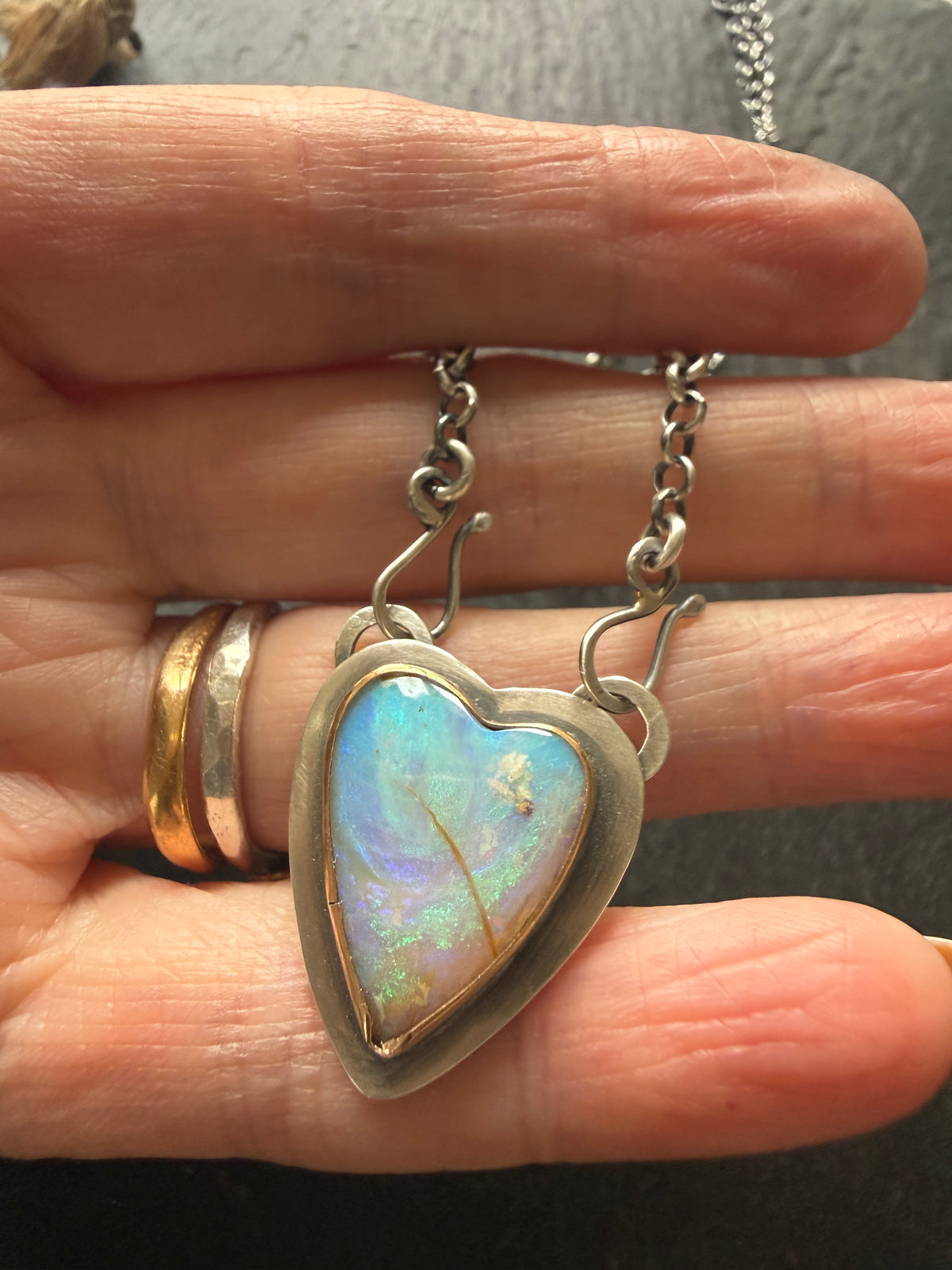 Blue and Purple Opal Heart Pendant