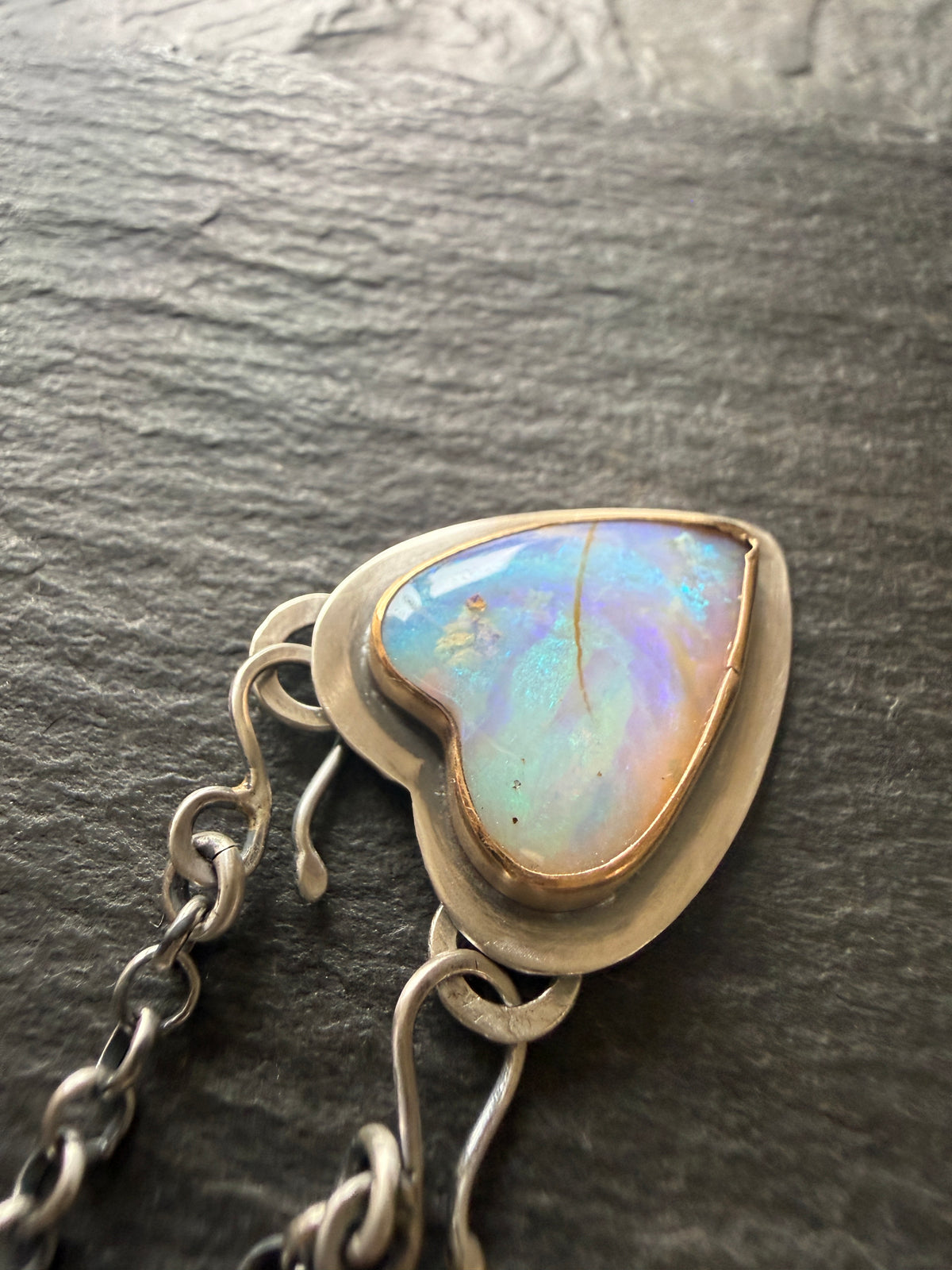 Blue and Purple Opal Heart Pendant