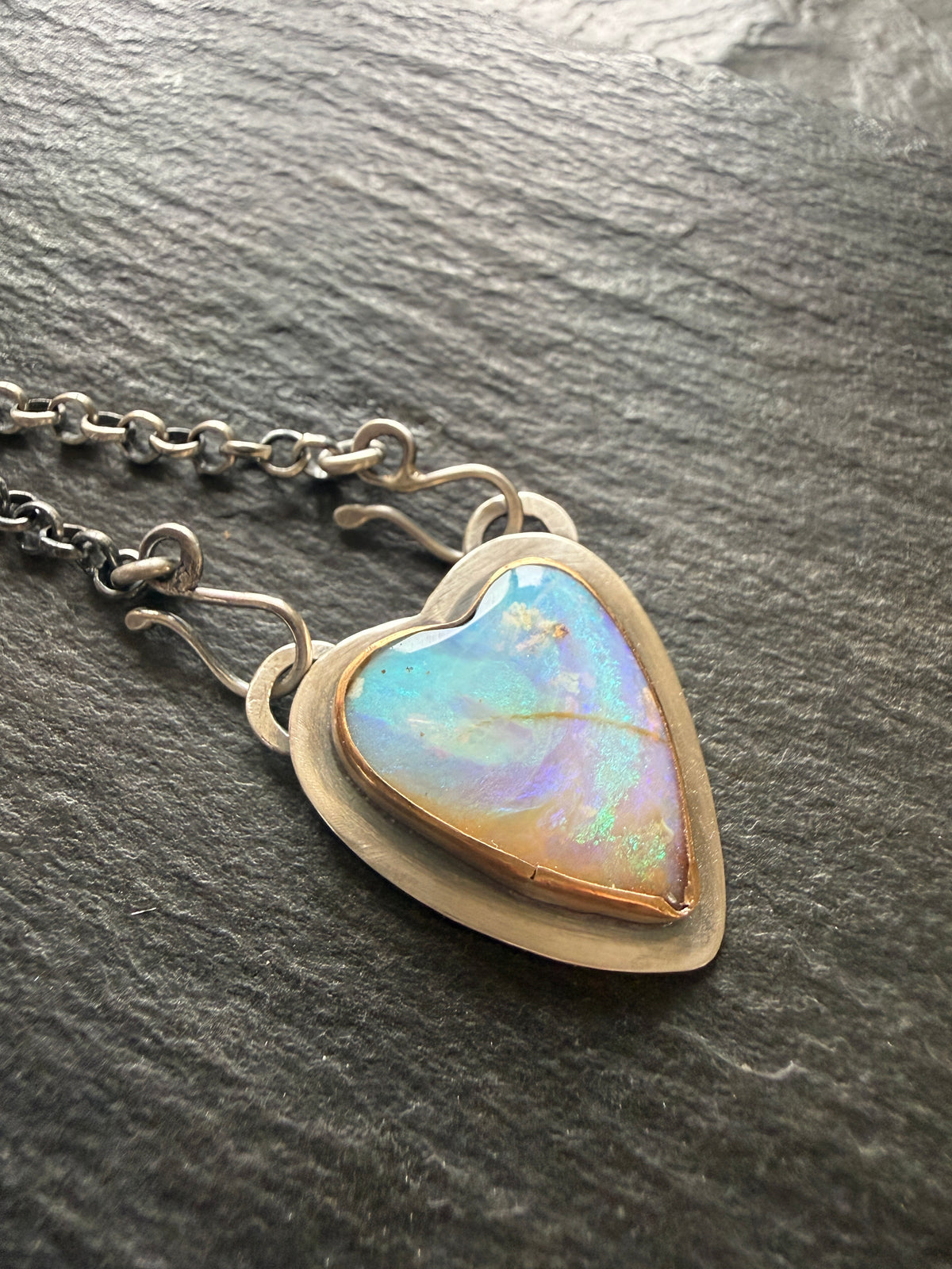 Blue and Purple Opal Heart Pendant