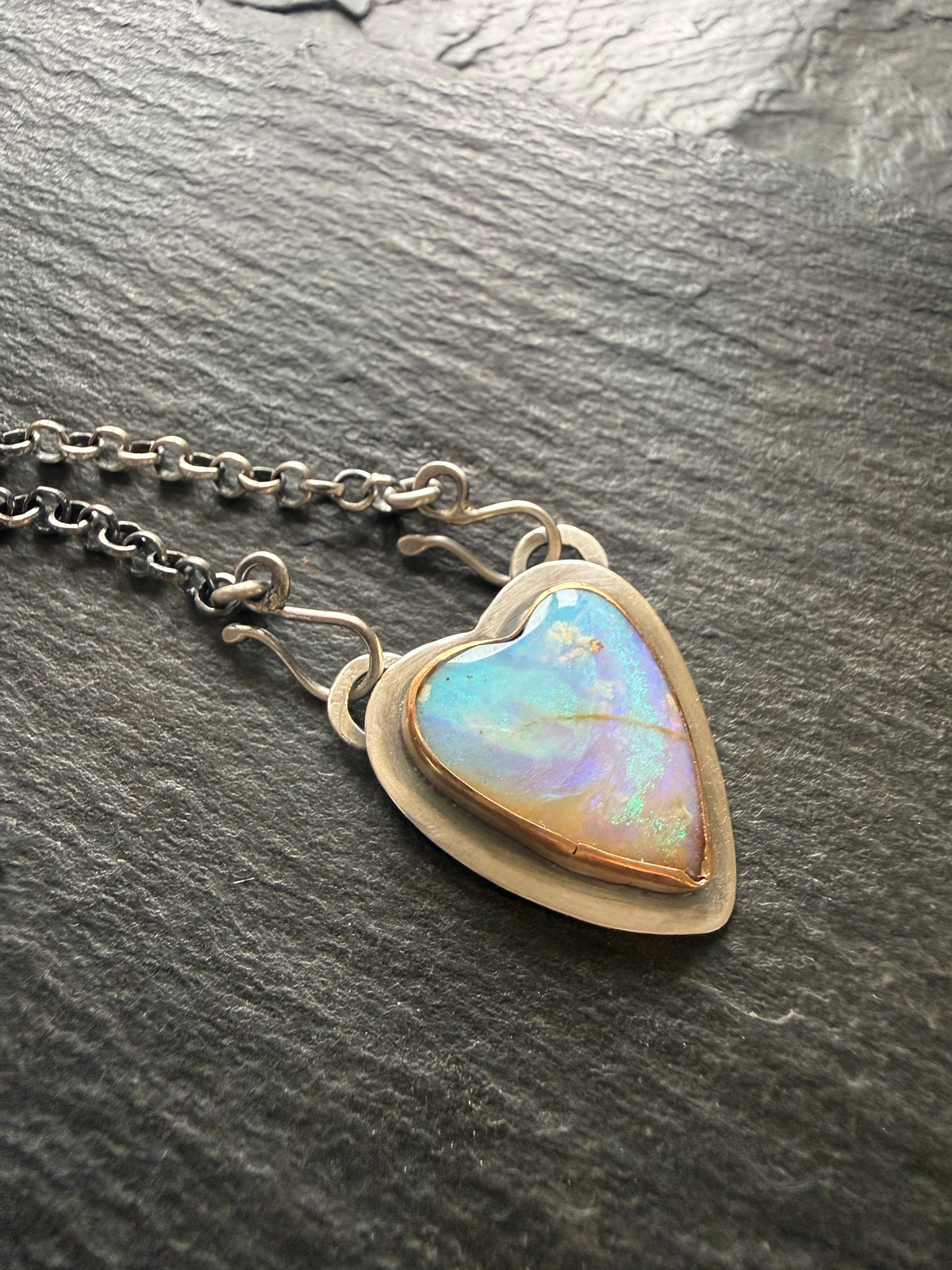 Blue and Purple Opal Heart Pendant
