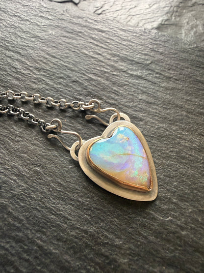 Blue and Purple Opal Heart Pendant
