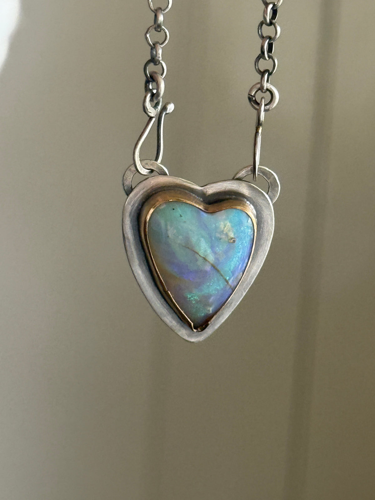 Blue and Purple Opal Heart Pendant