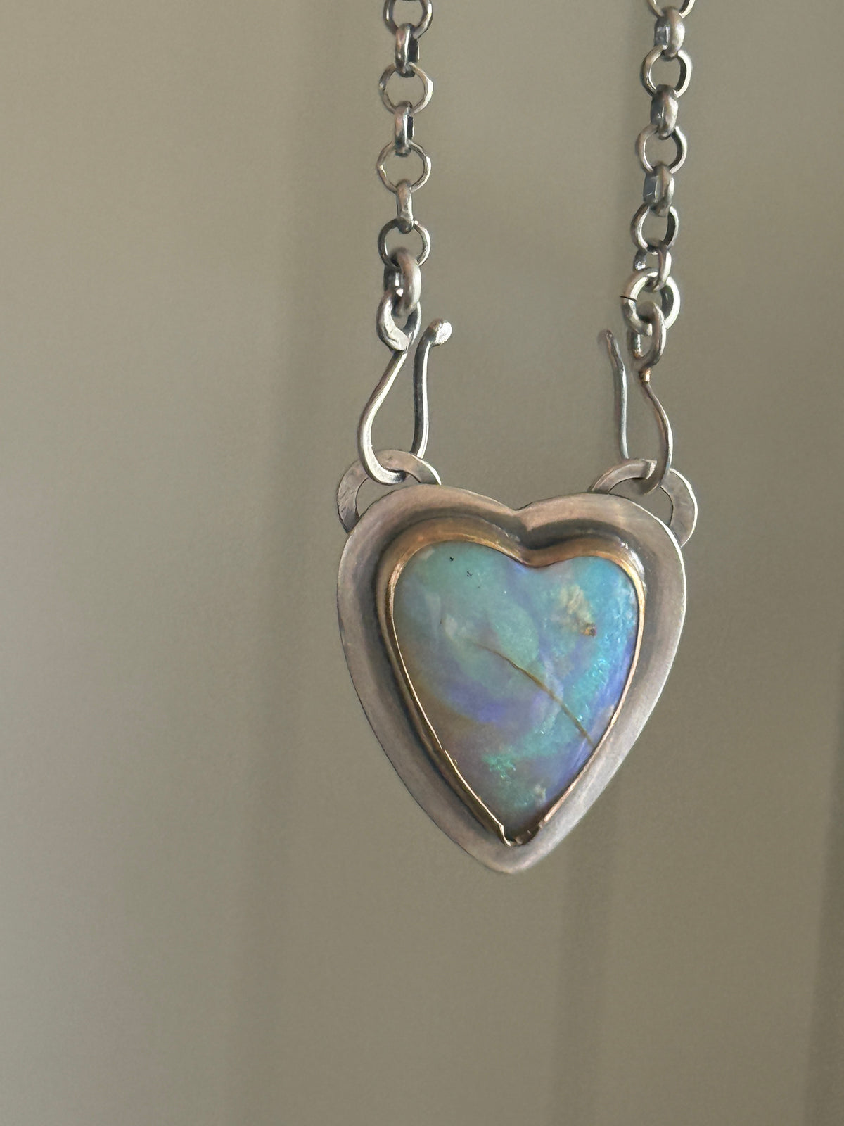 Blue and Purple Opal Heart Pendant