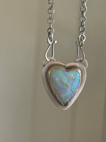 Blue and Purple Opal Heart Pendant