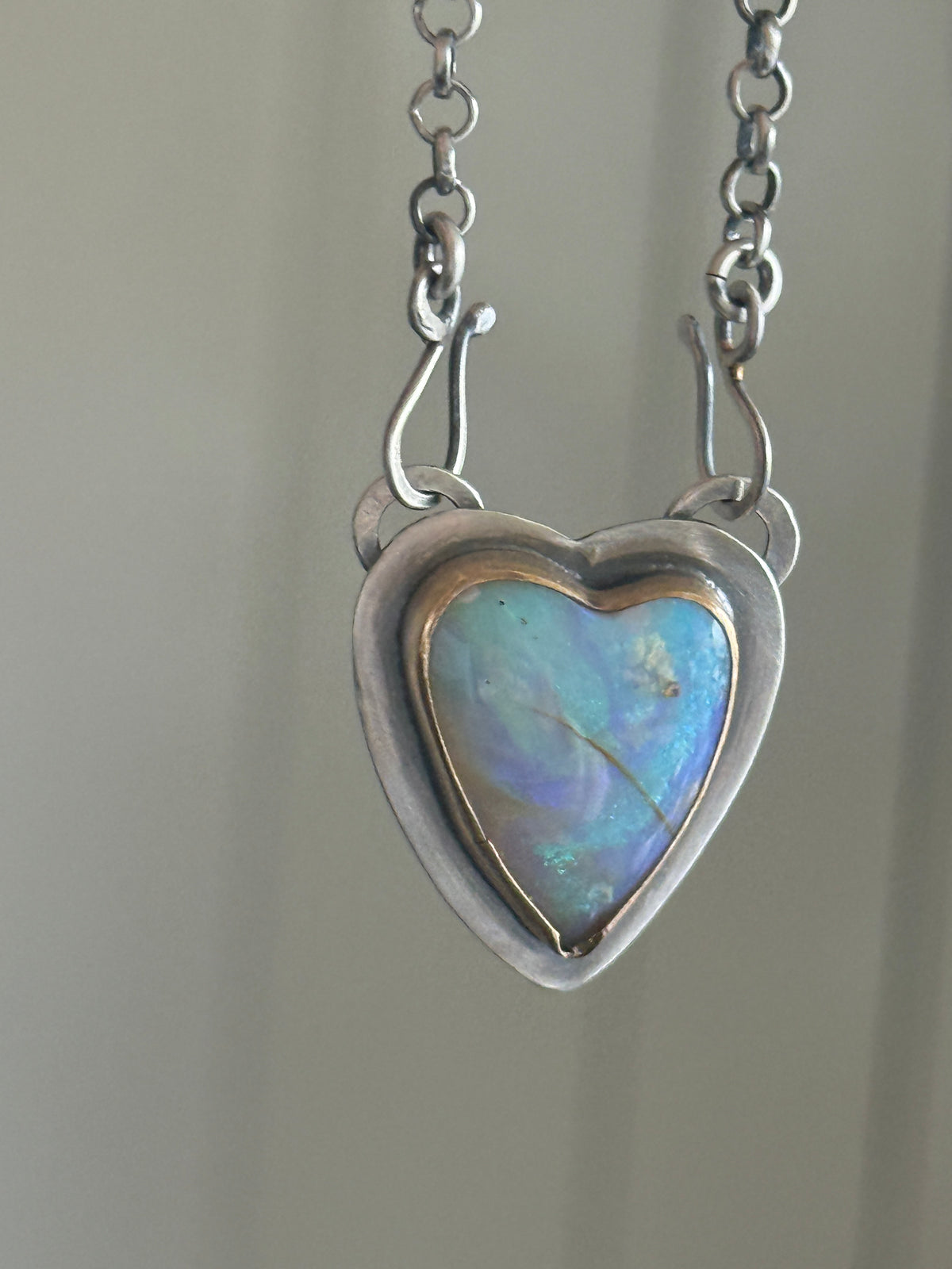 Blue and Purple Opal Heart Pendant