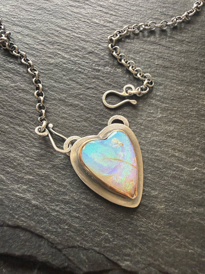 Blue and Purple Opal Heart Pendant
