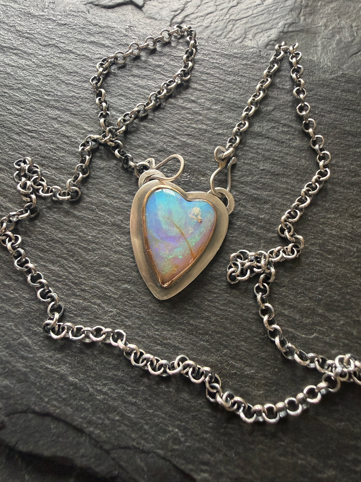 Blue and Purple Opal Heart Pendant