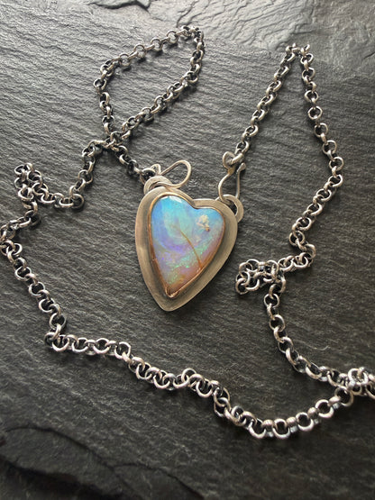 Blue and Purple Opal Heart Pendant