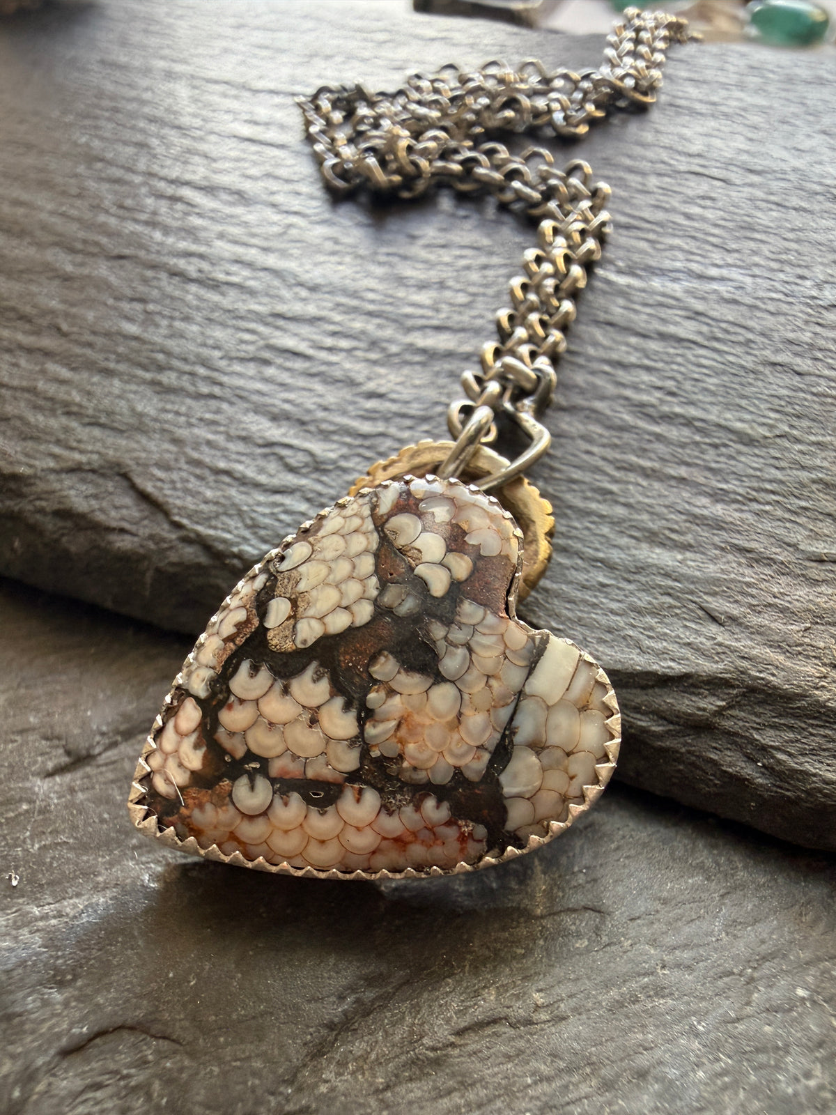 Fossilised Heart Stone Pendant