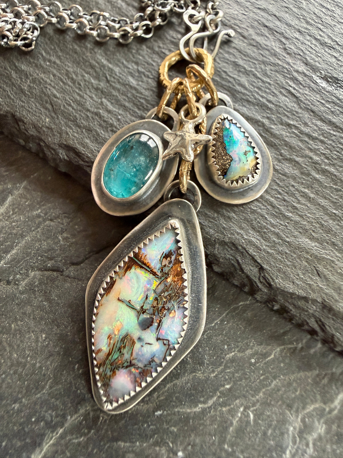 RESERVED - Large Boulder Opal with Charms