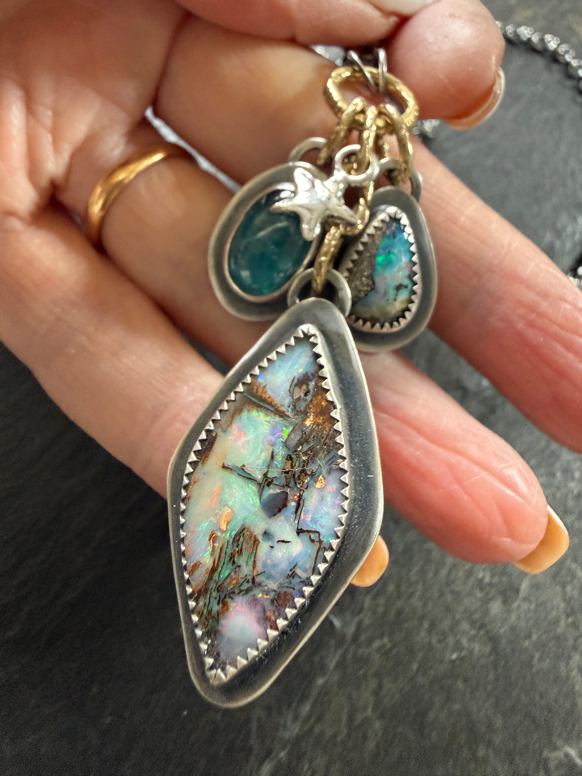 RESERVED - Large Boulder Opal with Charms