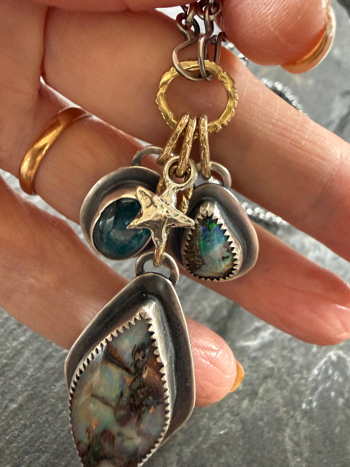RESERVED - Large Boulder Opal with Charms