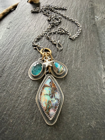 RESERVED - Large Boulder Opal with Charms