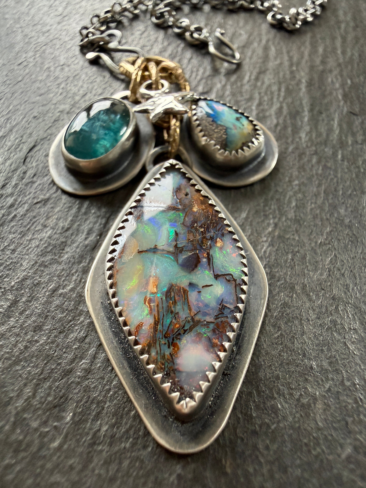RESERVED - Large Boulder Opal with Charms