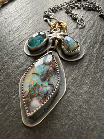 RESERVED - Large Boulder Opal with Charms