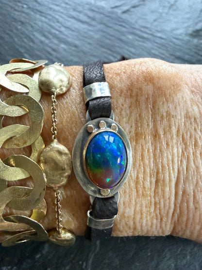 Ethiopian Opal leather bracelet