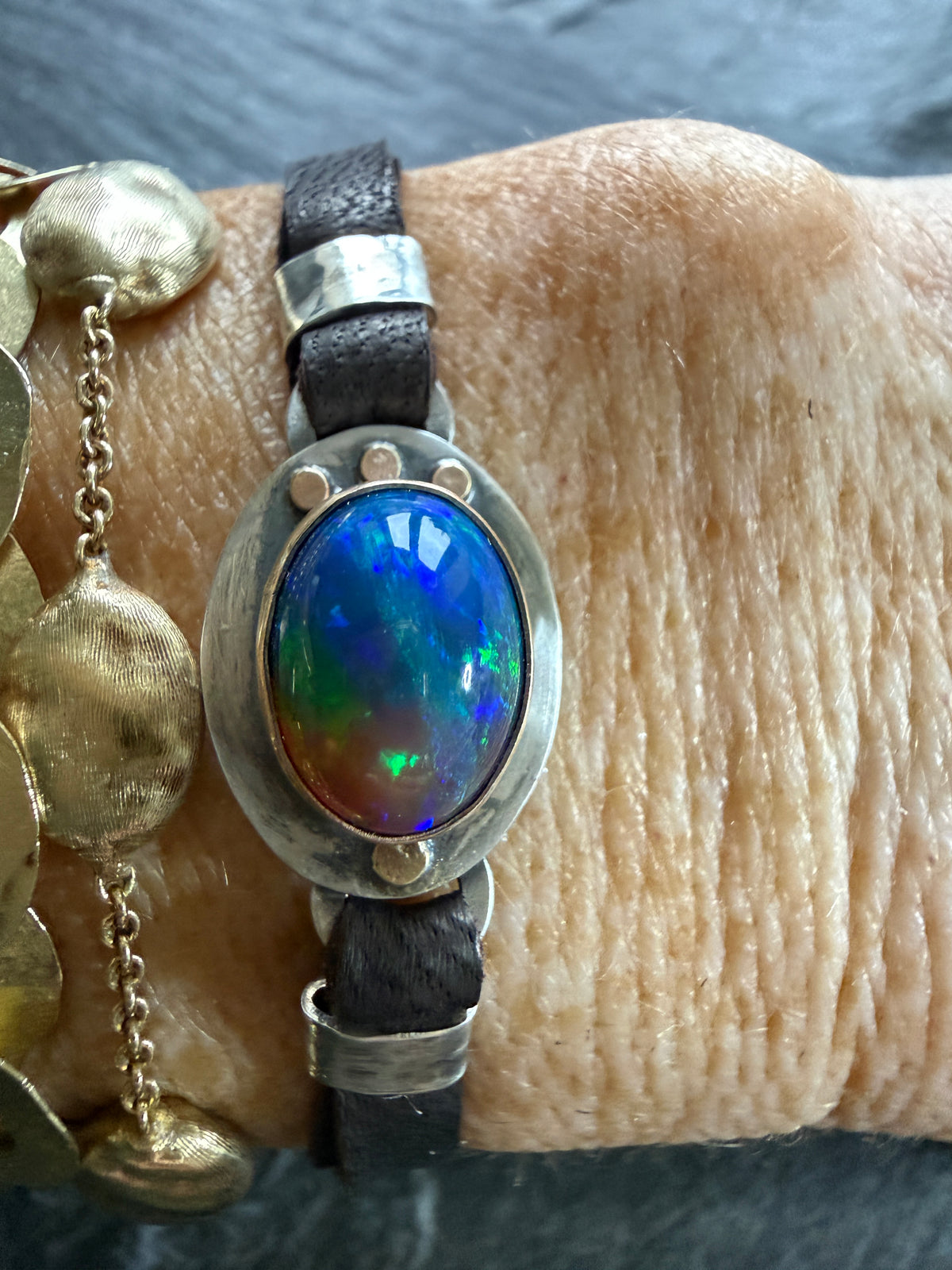 Ethiopian Opal leather bracelet