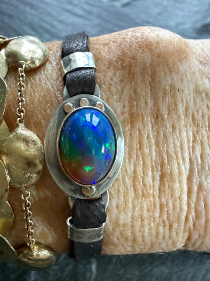 Ethiopian Opal leather bracelet
